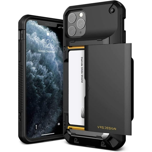 VRS DESIgN Damda glide Pro compatible for iPhone 11 Pro Max case, with 4 cards] Premium Sturdy Semi Auto] credit card Holder Slot Wallet for iPhone 11 Pro Max 65 inch(2019) Black