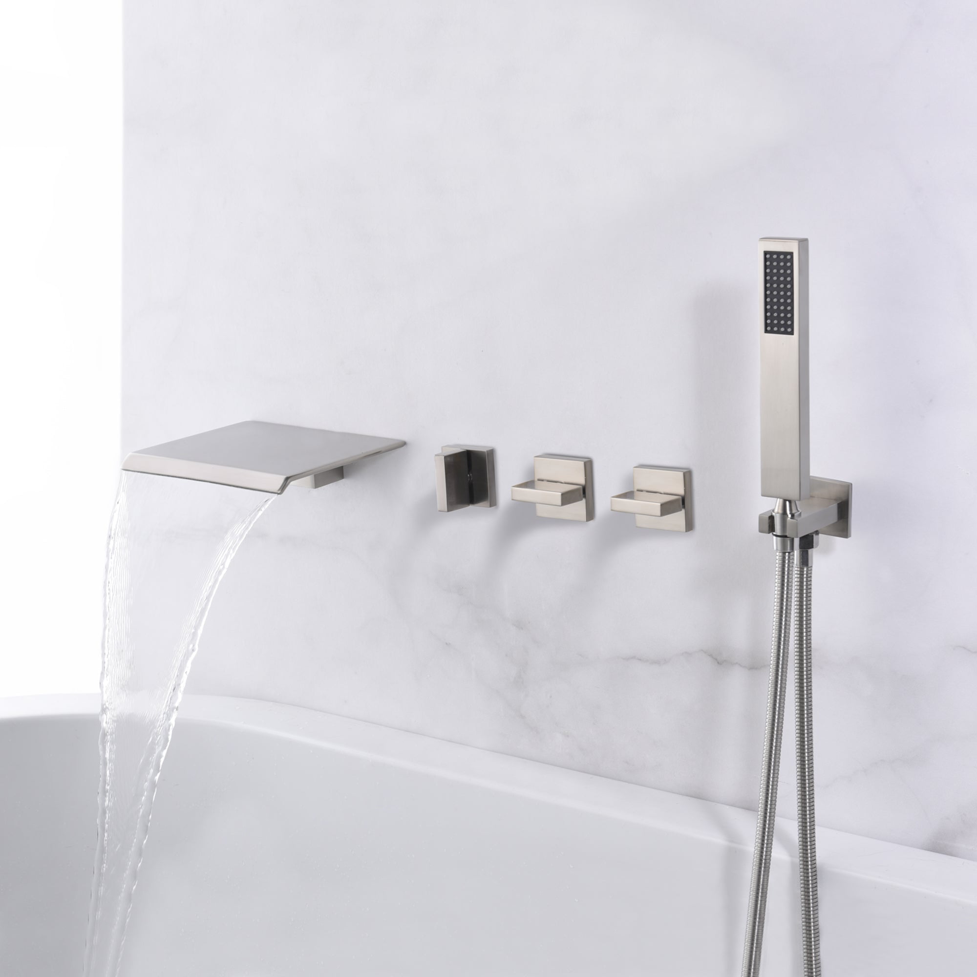 sumerain Waterfall Tub Faucet Wall Mount Bathtub Faucet with Hand Shower Chrome Finish, High Flow Rate