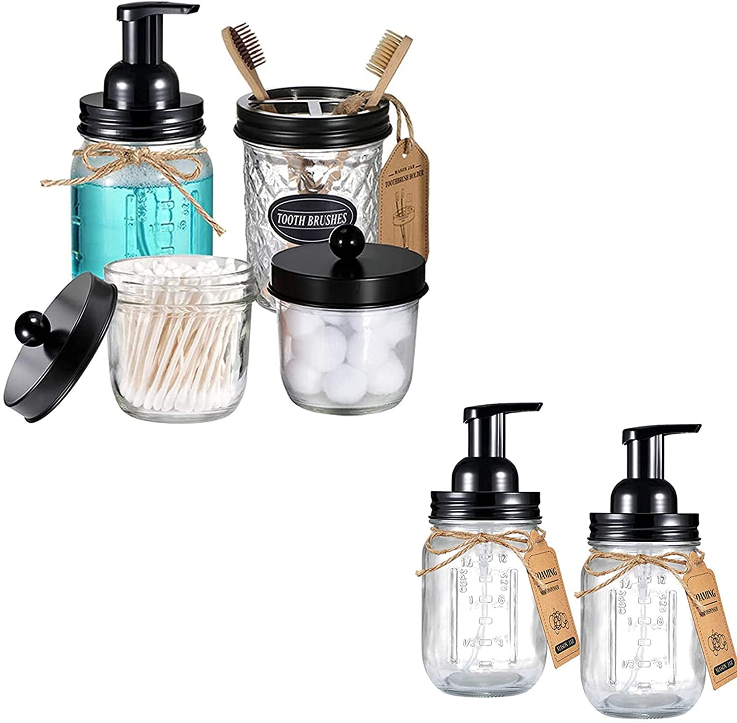 Mason Jar Bathroom Accessories Set Mason Jar Soap Dispenser+Qtip Holder 3Pcs Set 
