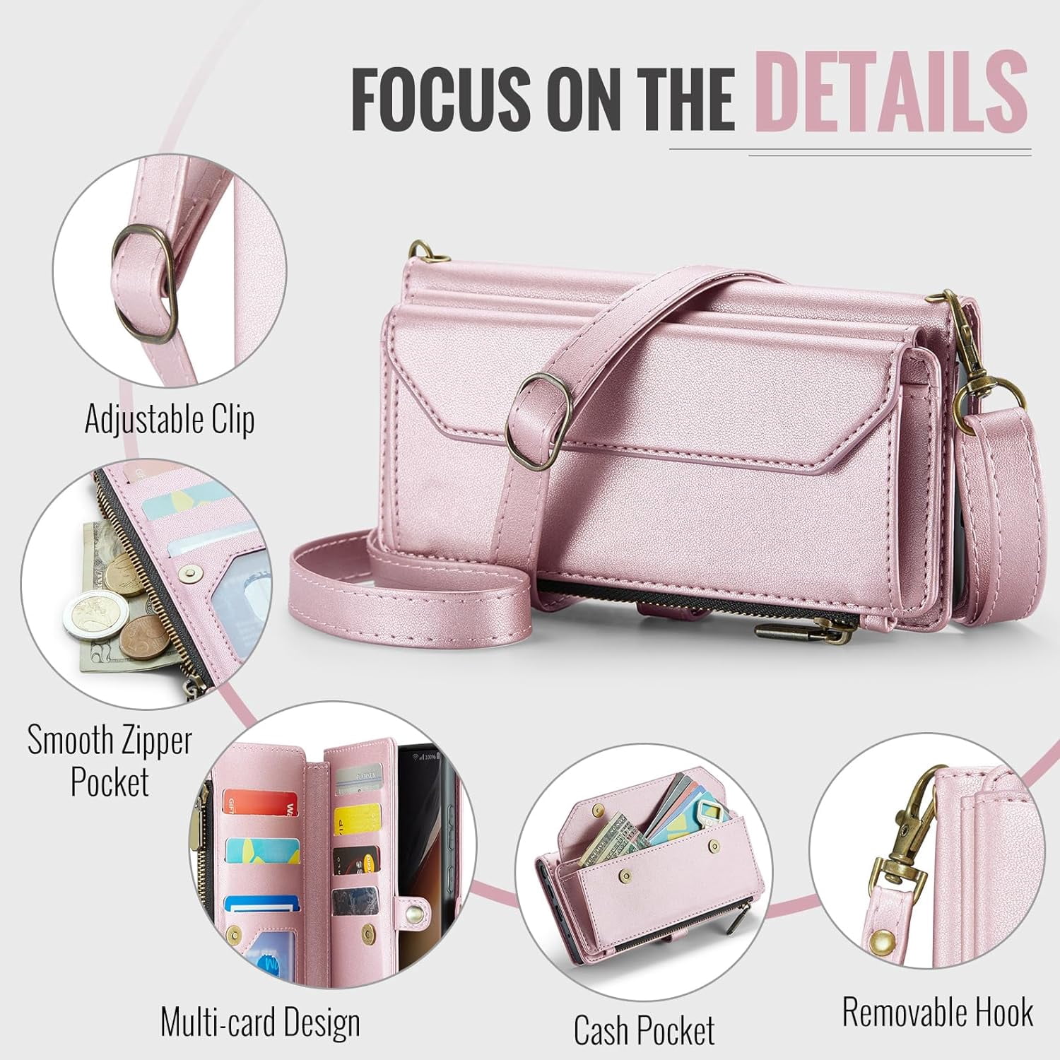 Phone Case for Samsung Galaxy Note 20 Ultra 5G Zipper Wallet Cover with Screen Protector Flip RFID Blocking Card Holder Cell Note20 Plus Notes 20Ultra Note20+ U + 20+ Twenty Not S20 Women Rose Gold