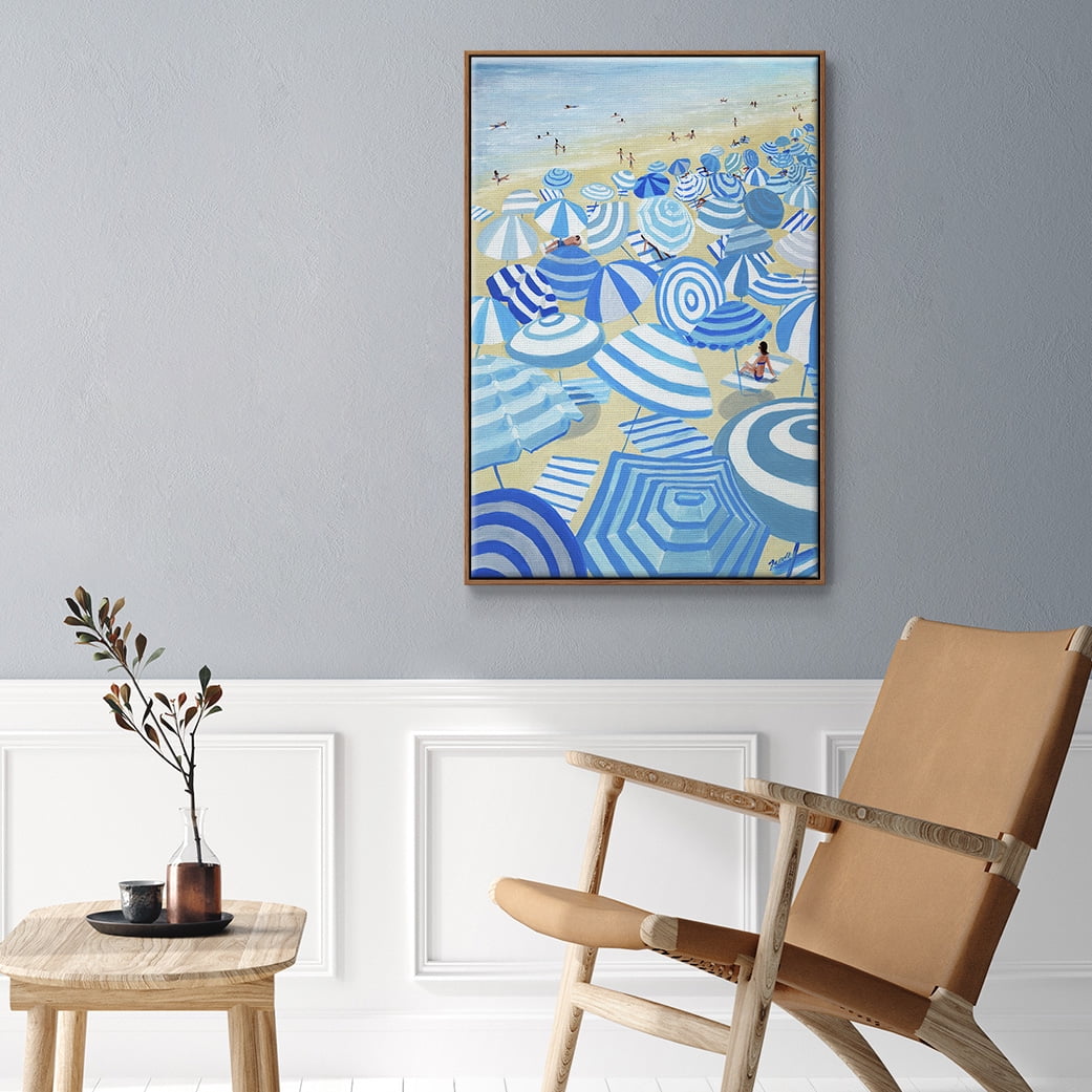 Sky Blue Beach Framed Premium Gallery Wrapped Canvas - Ready to Hang