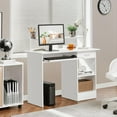 thumbnail image 3 of LYYHTY Home Office Wood Computer Desk with Keyboard Tray and Drawers, Students Writing Table with Storage Drawers & Hutch, Modern PC Laptop Desk, Multifunctional Workstation, White, 3 of 10
