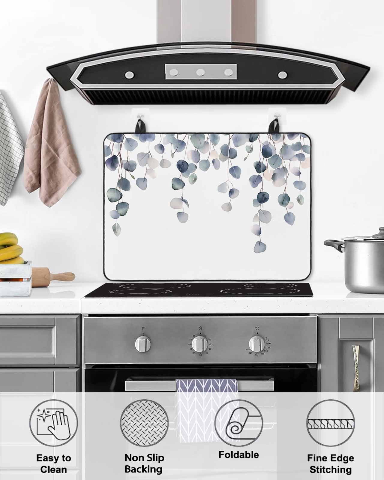 nqOlkjepod Large Induction Cooktop Protector Mat 24"x21", Watercolor Leaves Stove Top Covers for Electric Stove, Simple Rustic Spring Botanical Vines Stove Burner Cover Mats, Glass Top Stove Cover