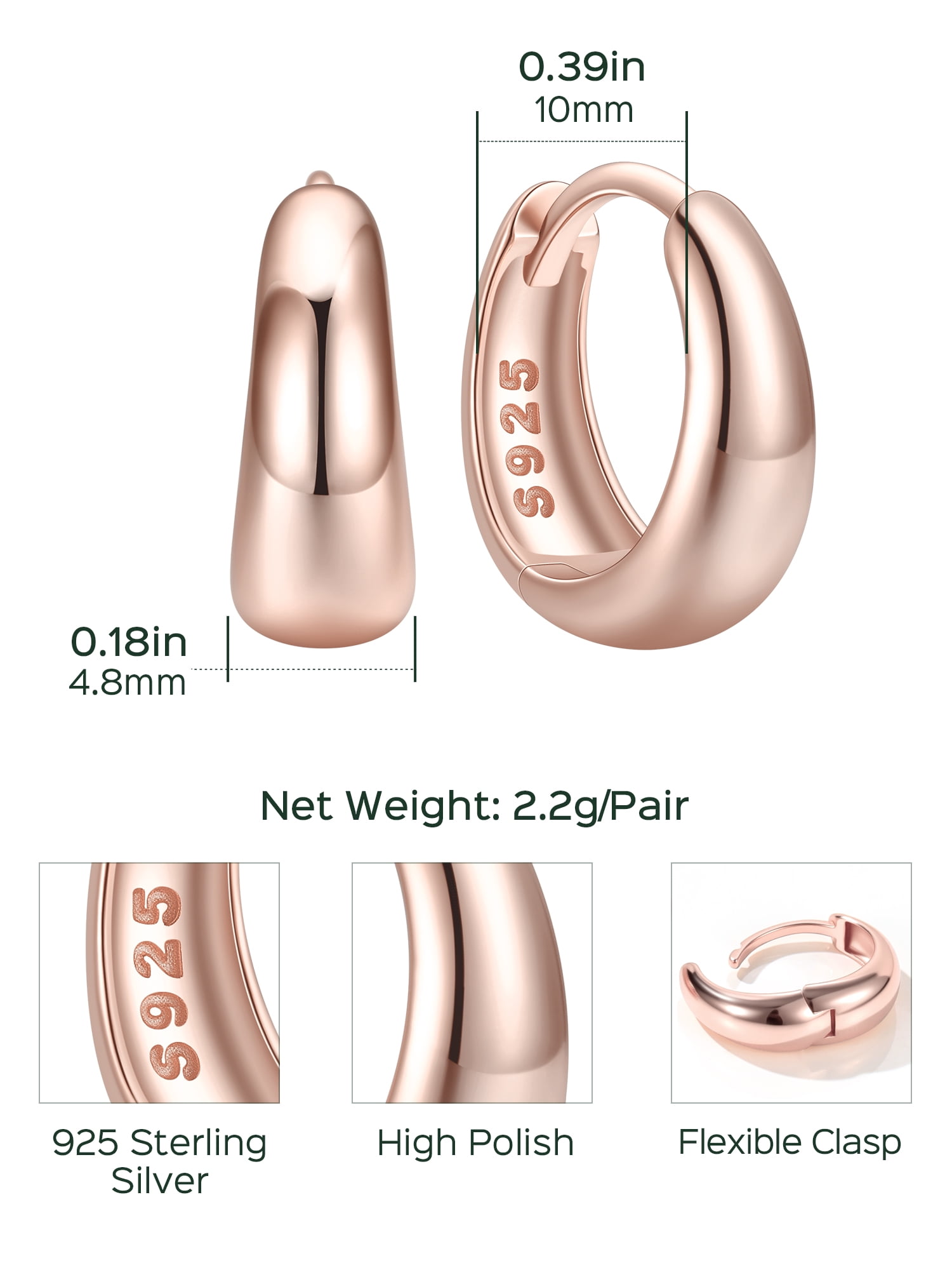 ChicSilver Solid 925 Sterling Silver Chunky Hoop Earrings for Women Hypoallergenic Thick Huggie Earring Wide Hoops Everyday Hoop Earrings