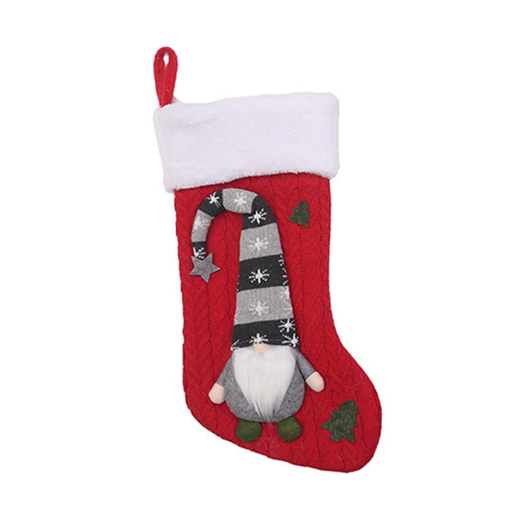 Cute Christmas Stocking Candy Bag Decor Xmas Socks Plush Ornament Decorate 