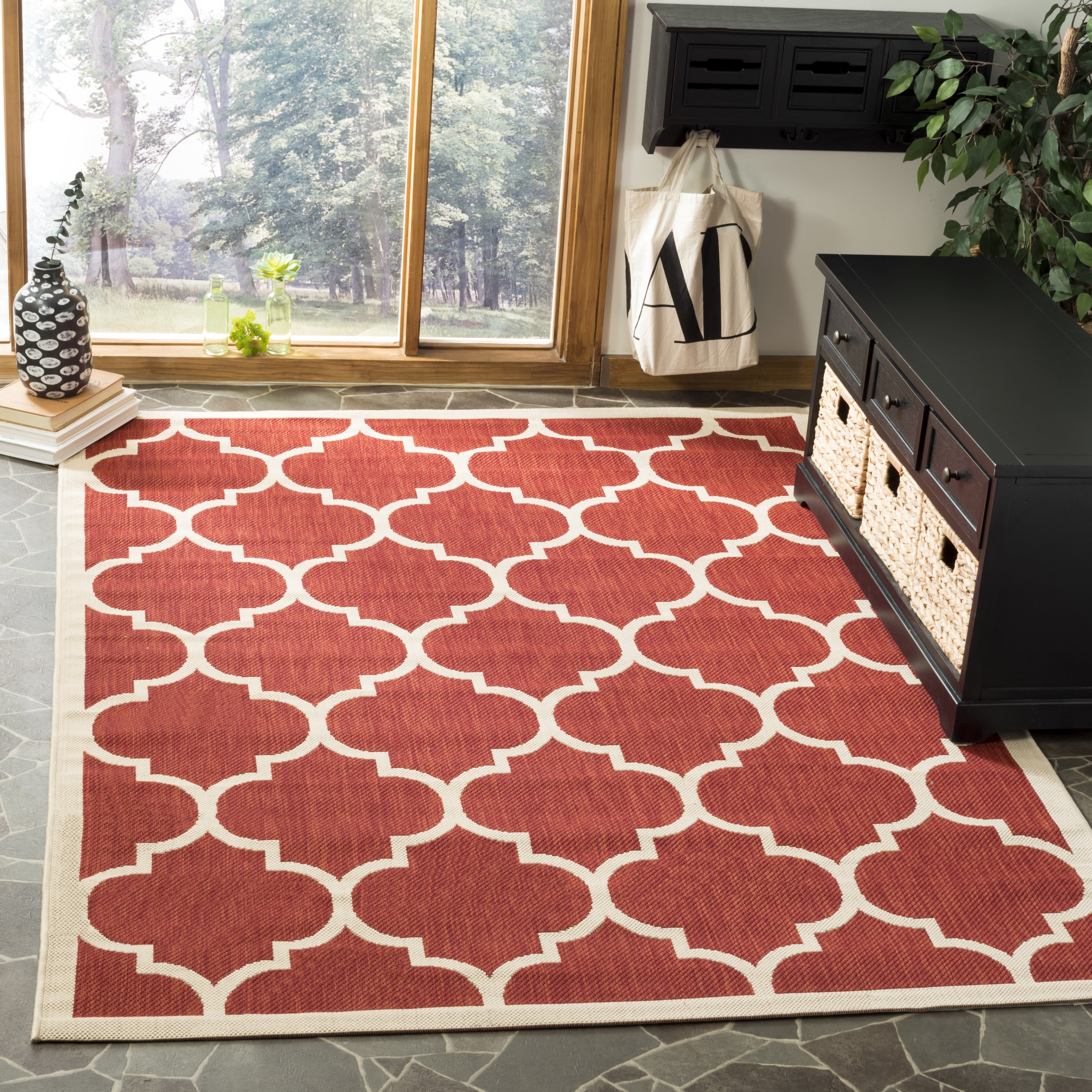 Safavieh Courtyard Alyssa Geometric Indoor/Outdoor Area Rug, Red/Bone, 4' x 5'7"