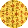 thumbnail image 1 of Ahgly Company Machine Washable Indoor Round Abstract Yellow Modern Area Rugs, 4' Round, 1 of 4