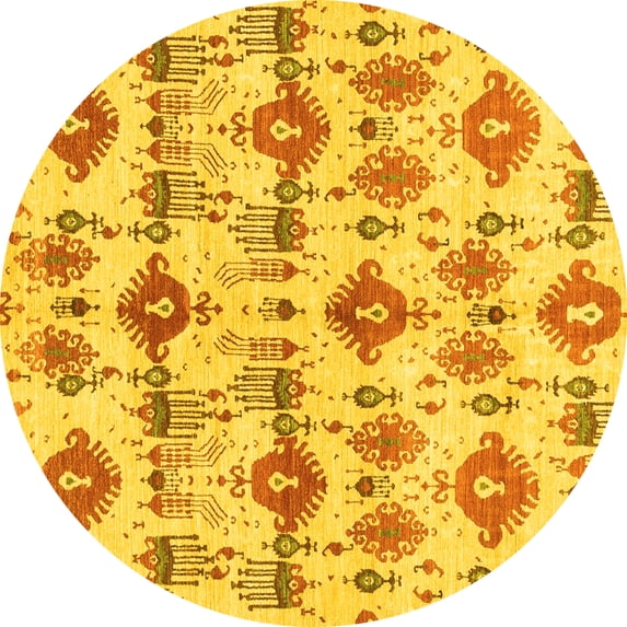 Ahgly Company Machine Washable Indoor Round Abstract Yellow Modern Area Rugs, 4' Round