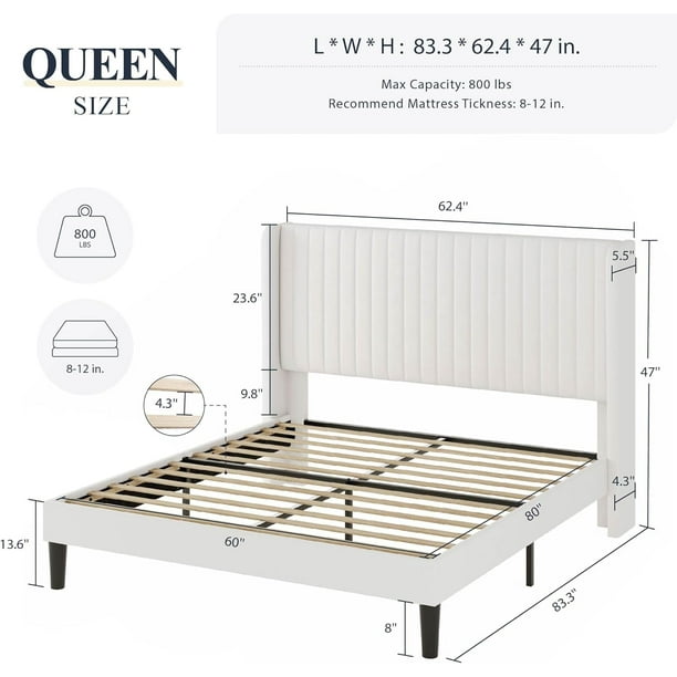 Allewie Queen Size Velvet Bed Frame/Vertical Channel Tufted