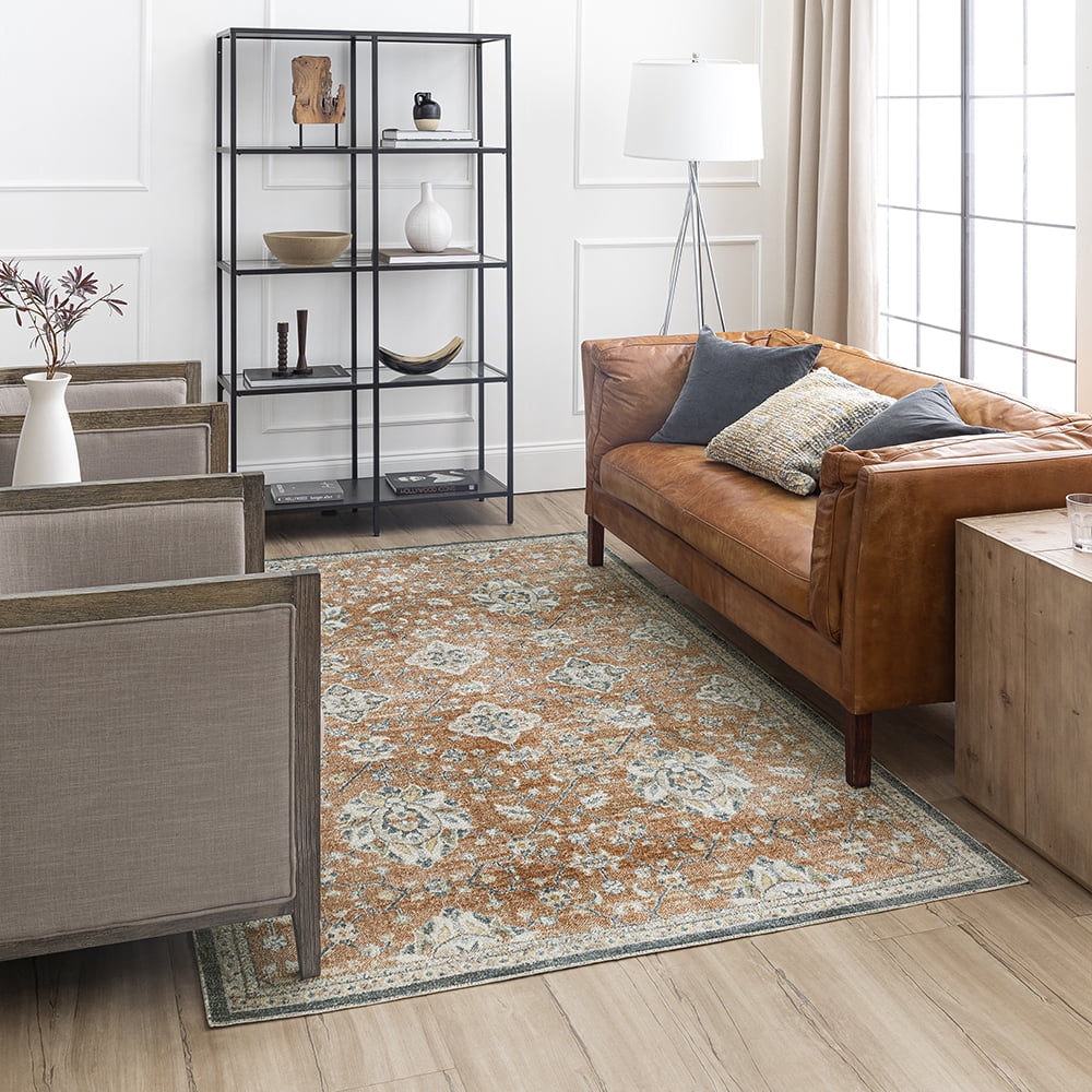 Mohawk Home Arete Floral Indoor Polyester Area Rug, Dark Orange, 5'3" x 8'