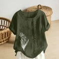 thumbnail image 4 of YueHuiYing Women's Fashion Casual Floral Print Short Sleeve Cotton-Linen Blend Button-Up Short Sleeve Crew Neck Top/Shirt, 4 of 5