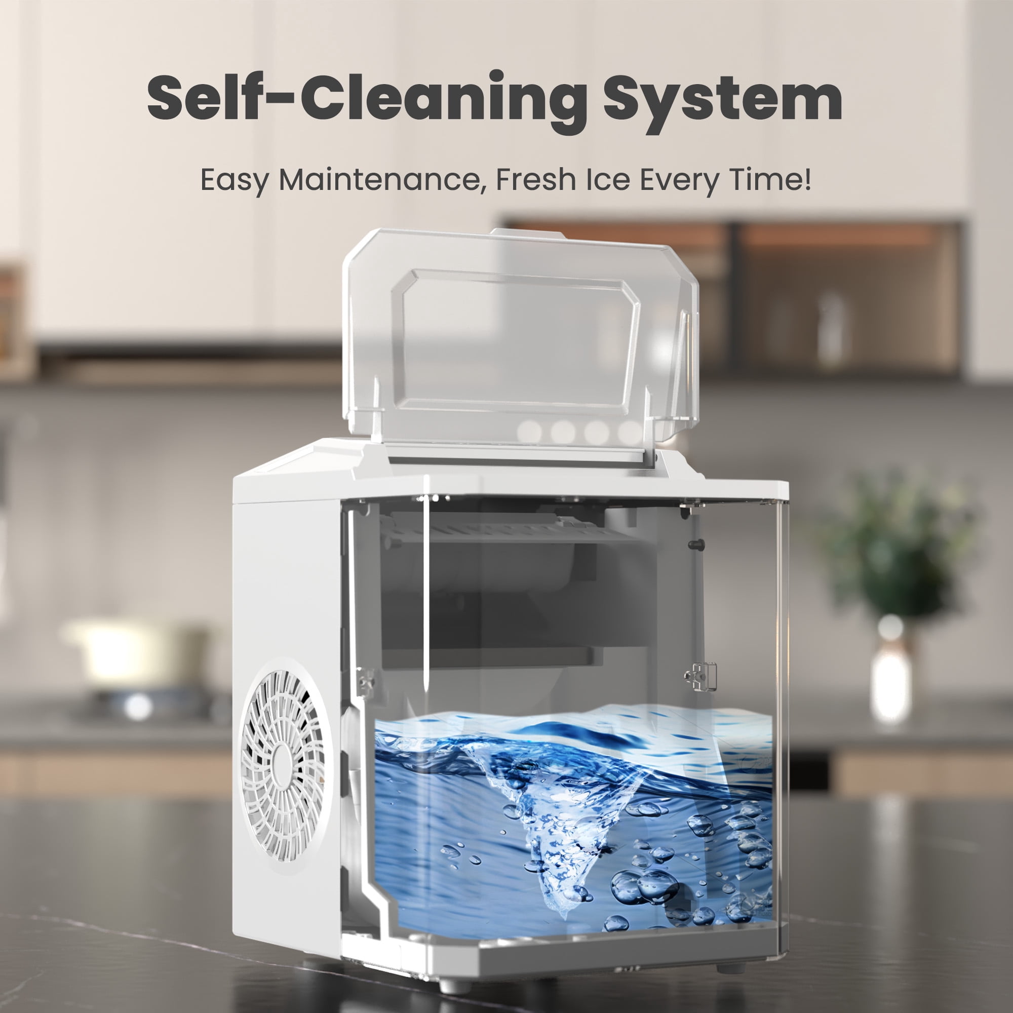 CONCETTA Countertop Ice Maker, 9pcs in 6 Mins, 26lbs/24H ,Bullet Ice Maker with Ice Scoop and Basket, White
