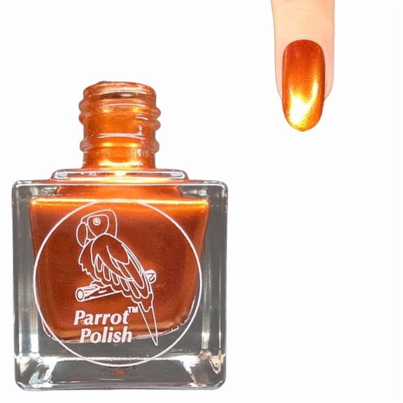Parrot Polish Shimmer Nail Polish, Quick Dry Metallic Copper Fingernail Lacquer, Long Lasting Chrome Nail Enamel, Iron City Winter, 0.5 Fl Oz
