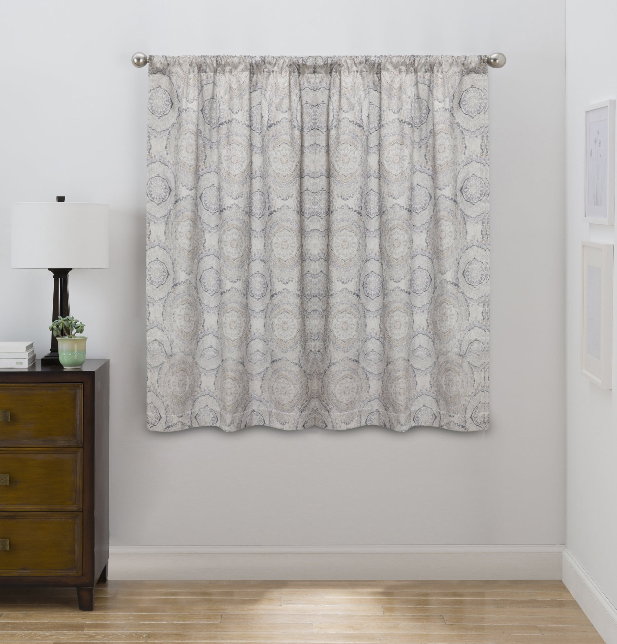 Eclipse Draft Stopper Room Darkening Fleece Lined Rod Pocket, Single Curtain Panel, Charcoal Medallion, 42" W x 63" L