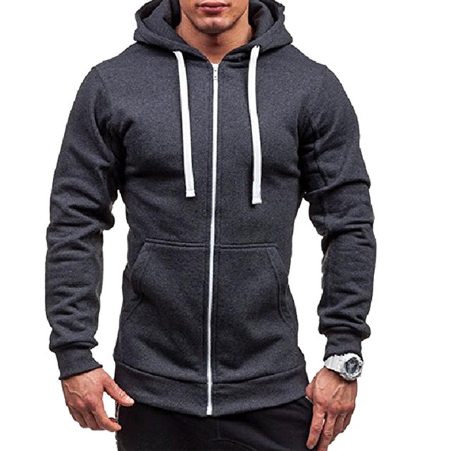 Gupgi Hommes Couleur Unie Capuche à Manches Longues Sweat en Coton Hiver Classique