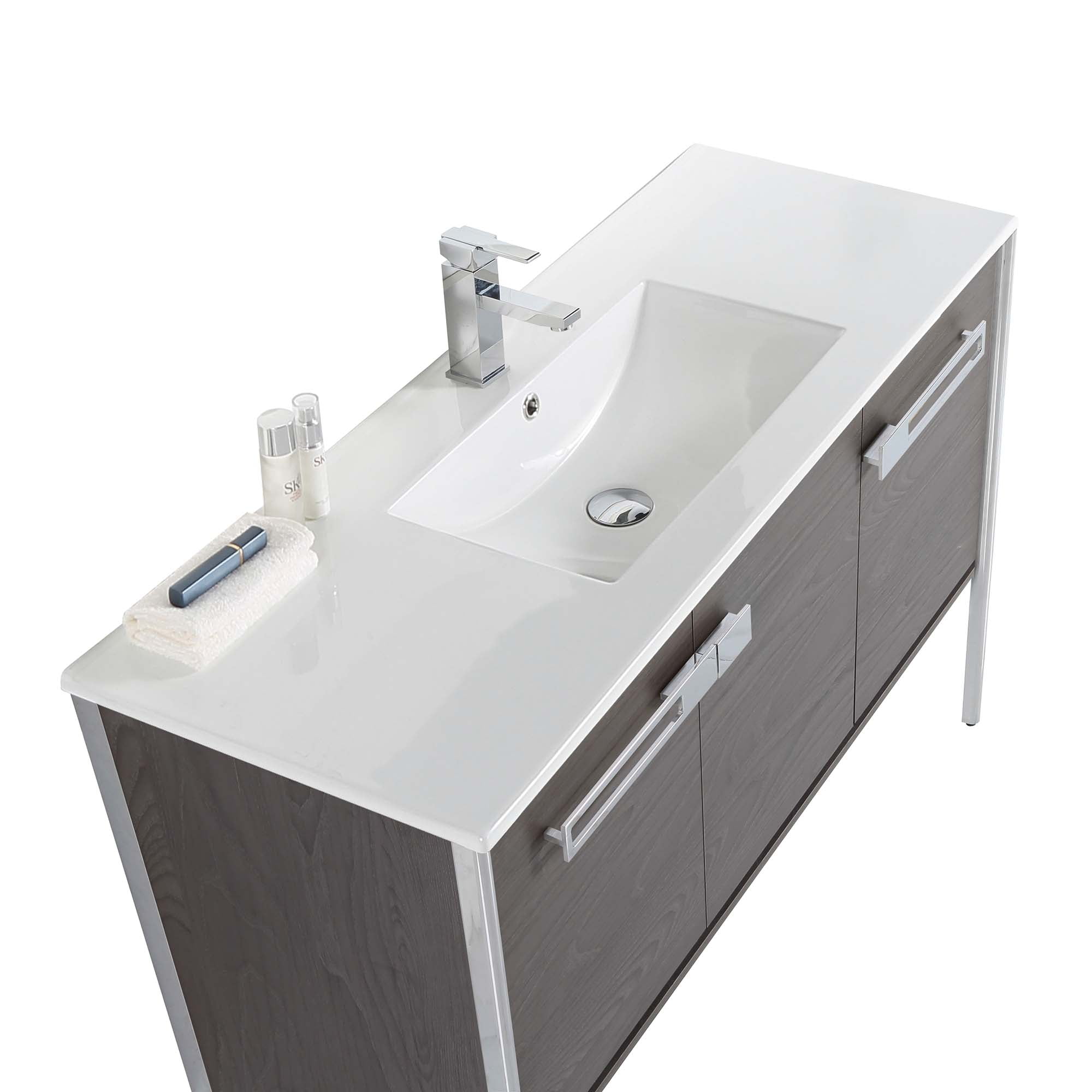 Fine Fixtures Oakville 48 in. W x 18 in. D x 33 in. H Bathroom Vanity in Black Coal Oak with White Ceramic Sink - Chrome hardware