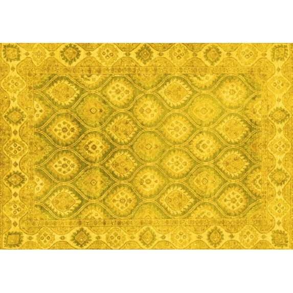 Ahgly Company Machine Washable Indoor Rectangle Oriental Yellow Traditional Area Rugs, 5' x 8'