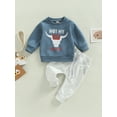 thumbnail image 3 of Toddler Baby Boy Fall Winter Outfits Cow Print Sweatshirt Tops Casual Pants 2Pcs Clothes Set, 3 of 9