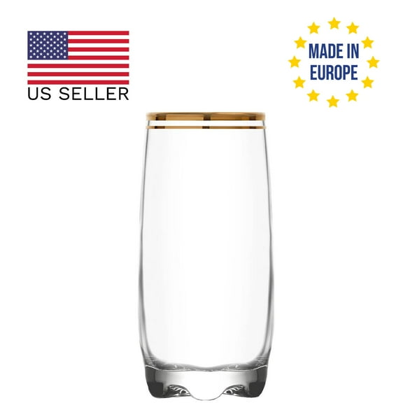 LAV Adora Long Drink Glass Set of 6, Clear Glasses with Gold Trim, Highball Glasses, 6 Pcs, 13.25 Oz (390 cc)