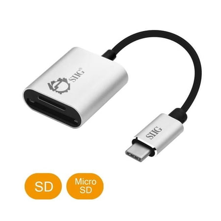 UPC: 0662774040998 | SIIG JU-MR0F12-S1 USB-C 2-in-1 Card Reader for SD & Micro SD – Silver