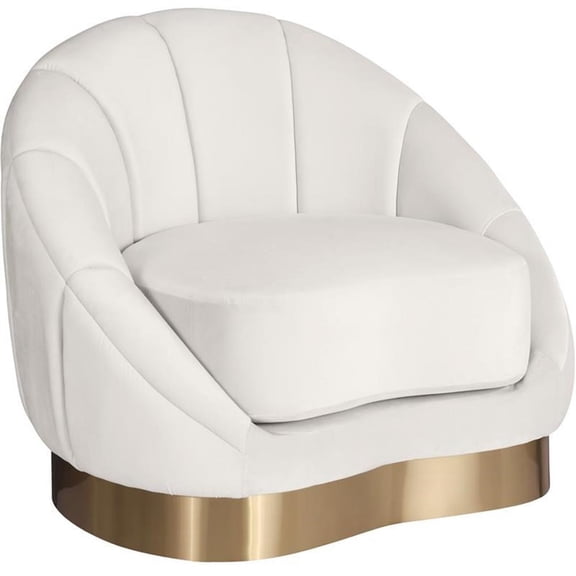 Pemberley Row Velvet Cream Chair Shell-Shaped Brushed Gold Base 33.5" Unassembled