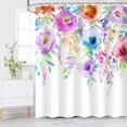 thumbnail image 2 of Watercolor Floral Shower Curtain, Colorful Flowers Bathroom Curtain with Hooks 72" W x 72" H Machine Washable Fabric Bathroom Decor, 2 of 6