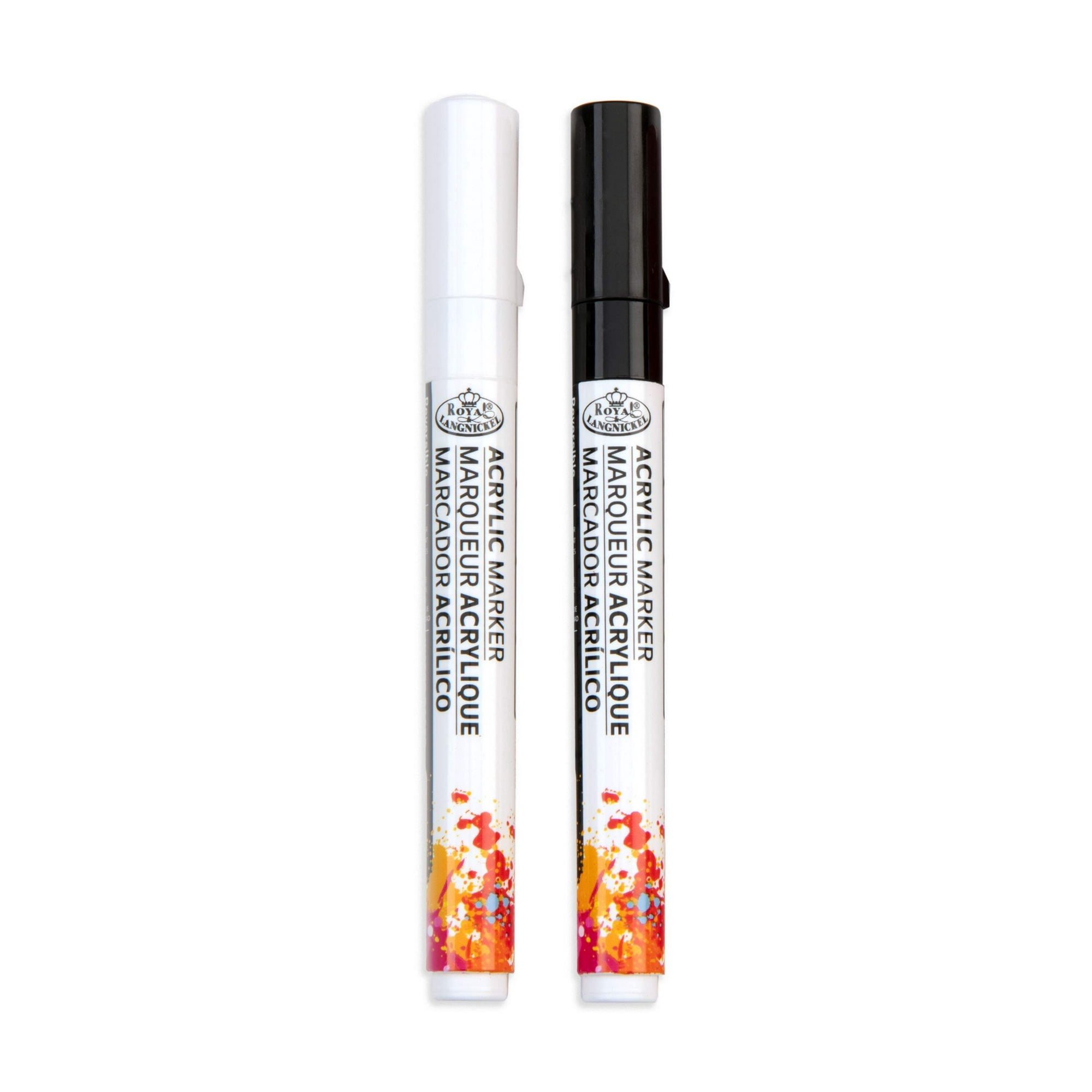 ( 4 Pack ) Royal & Langnickel 2 Piece Acrylic 2mm Reversible Tip Black/White Marker