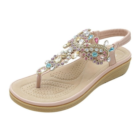 

Women s Sandals Fashion Heel Thick Sole Rhinestone Solid Color Open Toe Sandal Pink 37