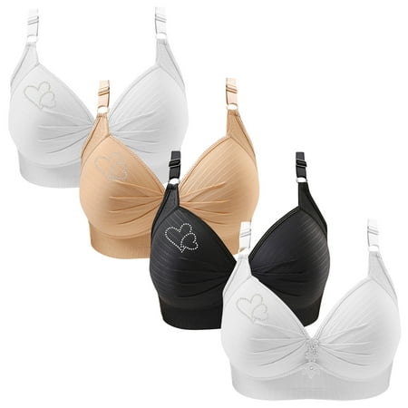 Clearance TOUMENY Women s Bras Nude Bra 4PC Woman s Printing Gathered Together Large Size Daily Bra Underwear No Rims