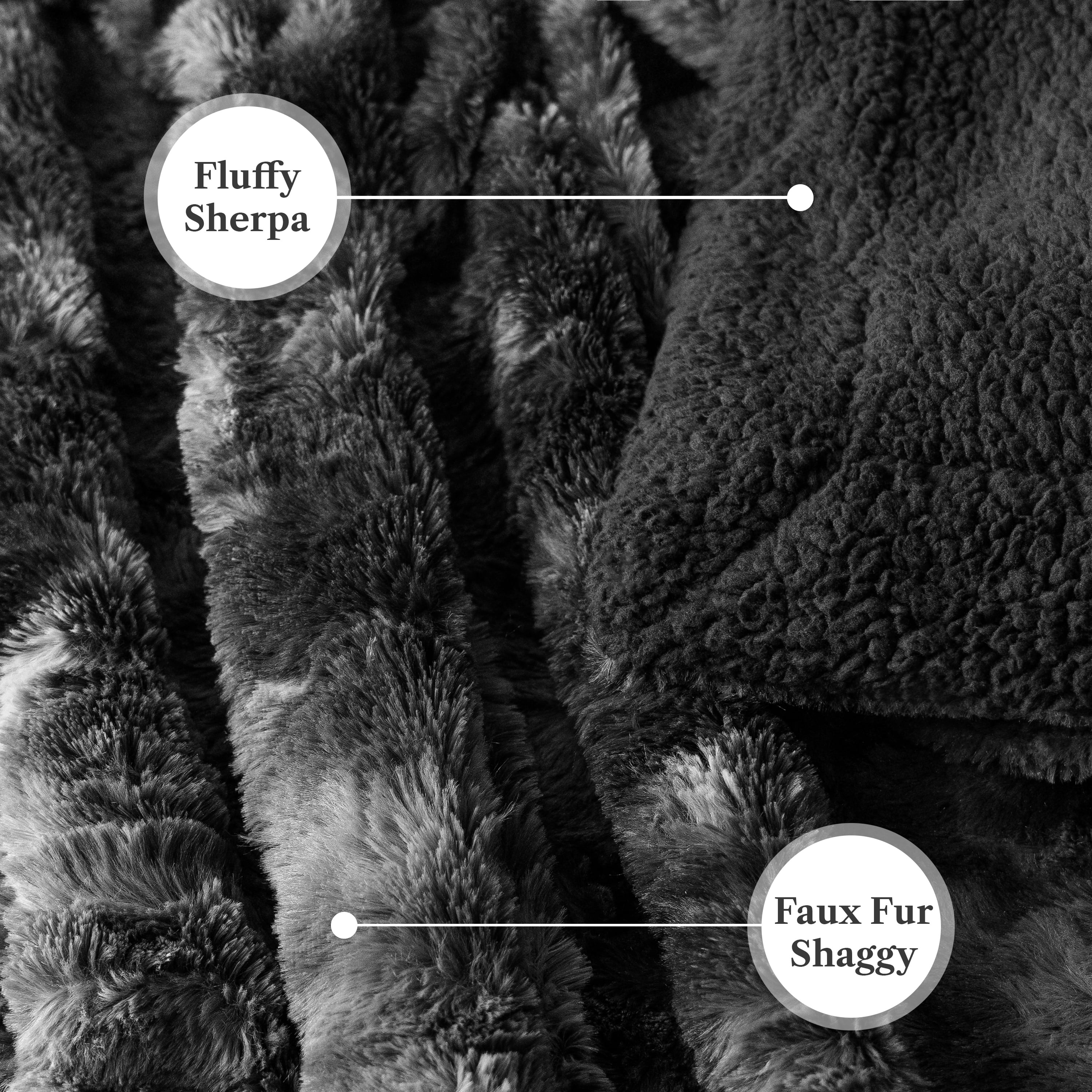 PAVILIA Faux Fur Queen Bed Blanket Tie-Dye Black, Soft Fuzzy Warm Sherpa Blanket for Bed, Fluffy Plush Thick Fleece Blanket for Couch Sofa, Reversible Furry Shaggy Large Blanket, Black 90x90