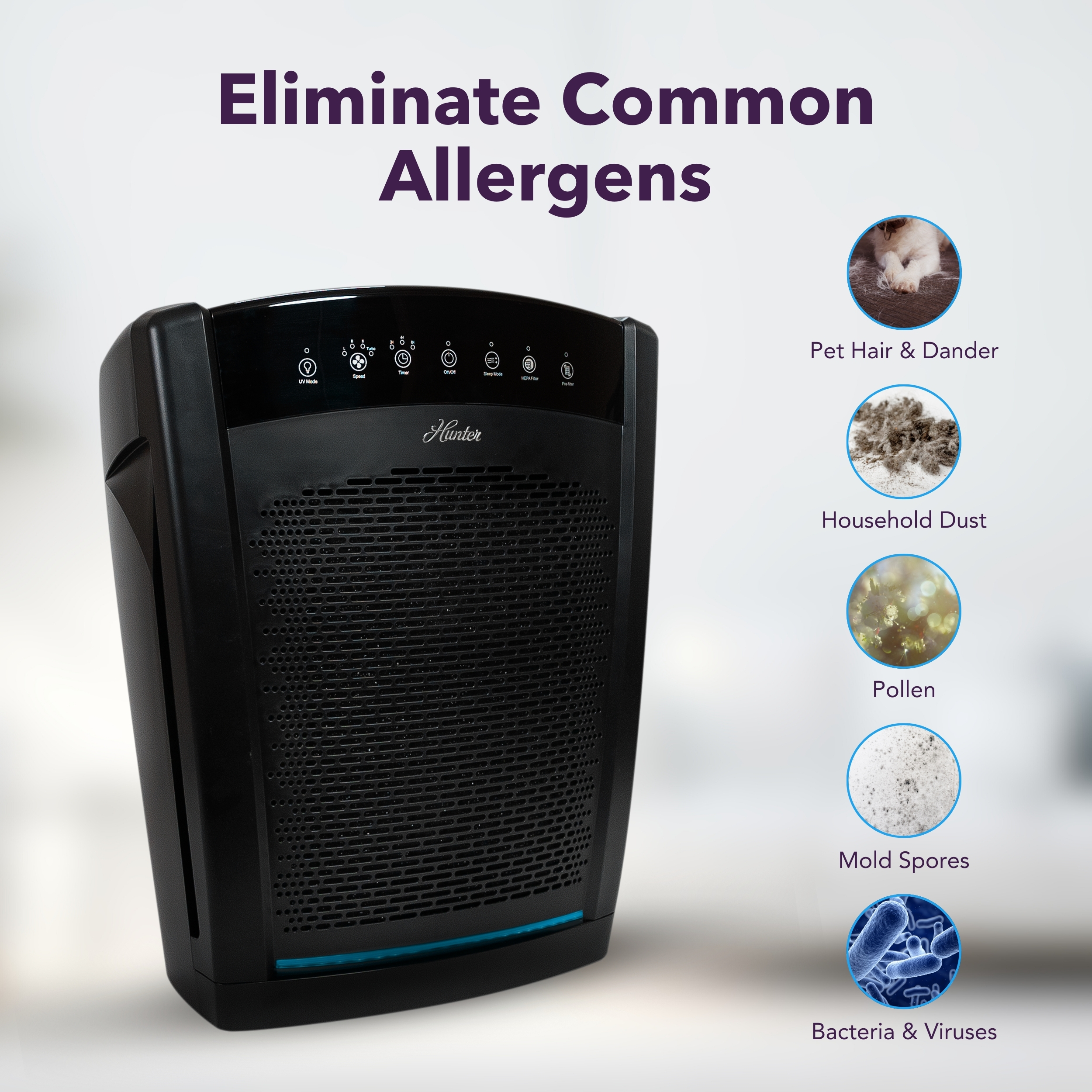 Hunter HP850UV Air Purifier, Black, w/additional filter value pack