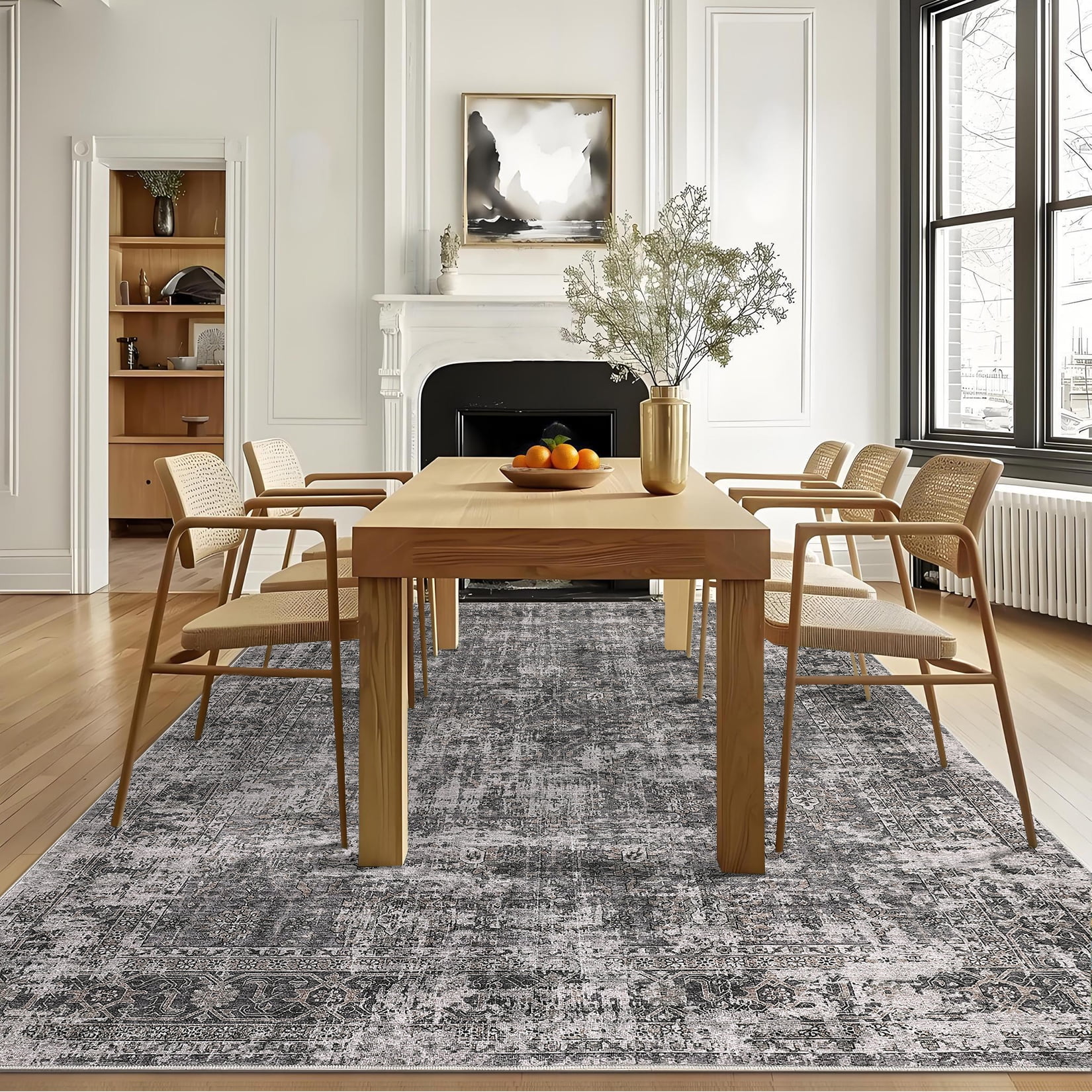 FairOnly 5'x7'Oriental Distressed Area Rug Machine Washable Non Slip Vintage Soft Indoor Floor Cover for Living Room Bedroom Office Study Room,Grey