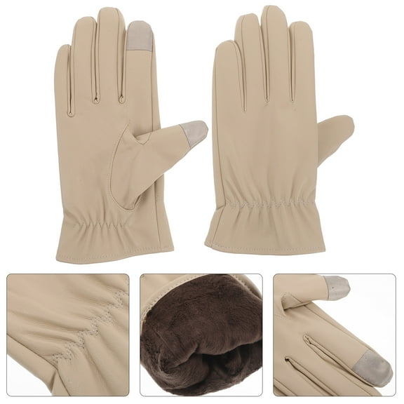 Raindrops 1 Pair Sleek Beige Waterproof Windproof Gloves Women Cold Weather Autumn Driving Cycling