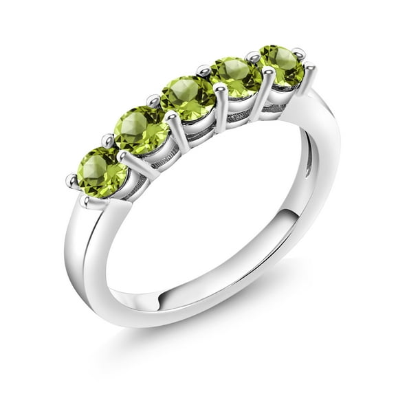Gem Stone King 925 Sterling Silver Green Peridot 5-Stone Wedding Anniversary Band Ring for Women (1.04 Cttw, Gemstone August Birthstone, Size 5)