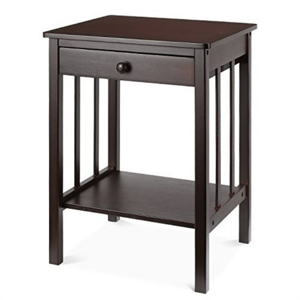 Homfa Bamboo Night Stand End Table With Drawer And Storage Shelf Multipurpose Home Furniture Dark Brown Walmart Com Walmart Com