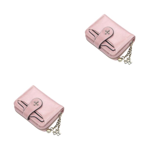 Qarigey Cartera de cuero PU dividida para mujer, monedero de gran capacidad con cremallera, monedero, tarjetero, bolso de mano, bolsillo con Rosa 2piezas