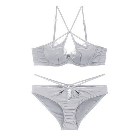Lace Bras for Women See Through Underwire Embroidered Mesh Sheer Lingerie Full Coverage Push Up Panty Bra Gray 3 S