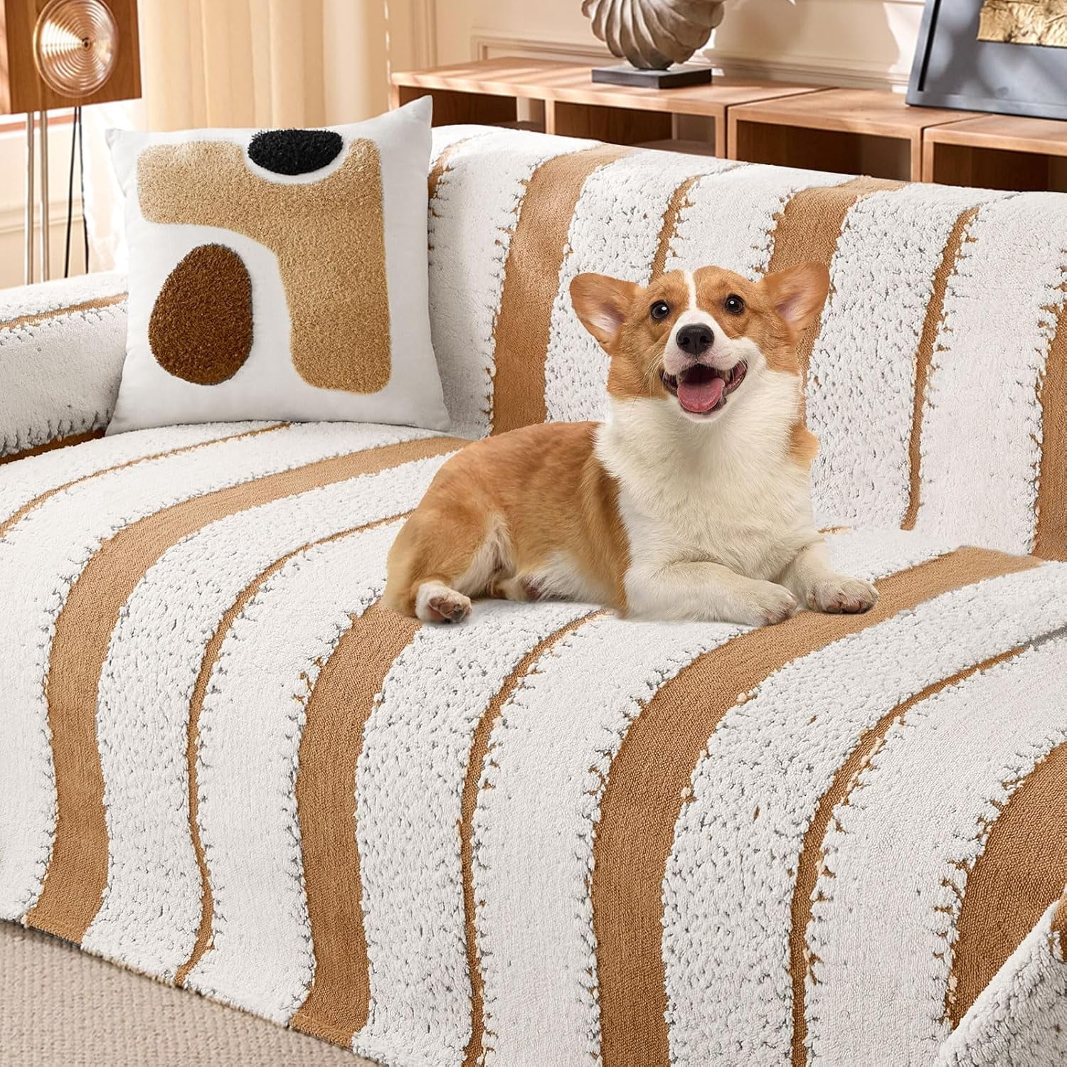 TOPCHANCES Sofa Slipcovers, Couch Throws Blanket for 3 4 Seats Sofa, Sectional Couch Covers for L Shaped Couch (71"x 134", Light Brown)