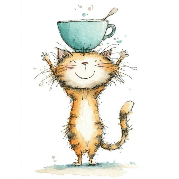 Paint by Numbers for Adults Kids Beginner Cat with Coffee on Its Head DIY Acrylic Painting by Numbers Kits with Brushes Acrylic Pigment Home Decoration Gifts 16 x 20 inch