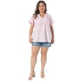 thumbnail image 3 of DARING DIVA Women's Plus Short Sleeve Ruffle Notch V Neck Floral Shirt Blouse 1X Pink, 3 of 6
