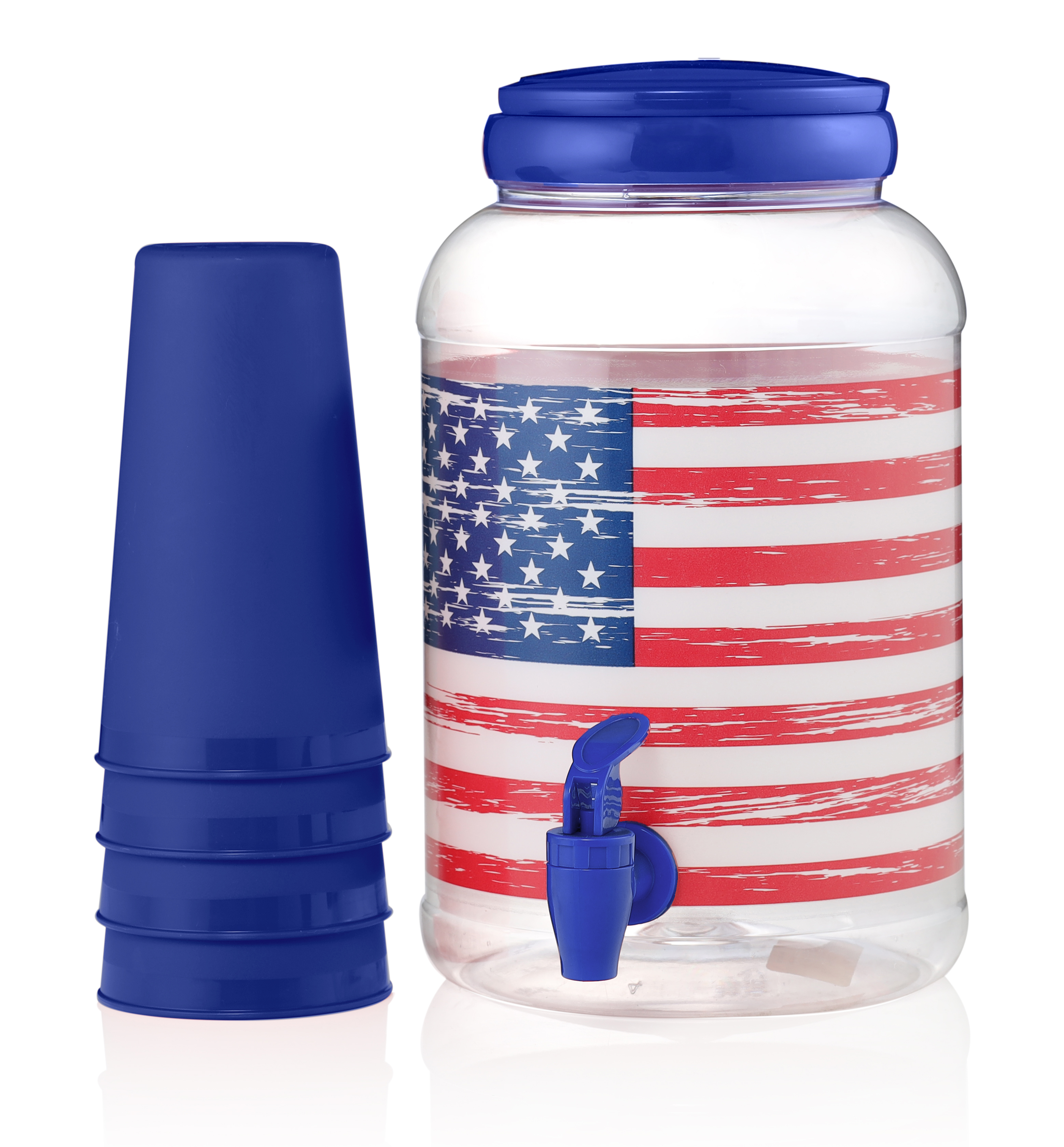 American Maid 1.25 Gallon Plastic 5 Piece Sun Tea Jar Set, American Flag (Blue)