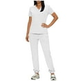 thumbnail image 3 of VBTAPA Womens Scrub Set Stretch V Neck Short Sleeve Scrubs with Jogging Pants Nurse Work Uniform with Pockets White XL, 3 of 8