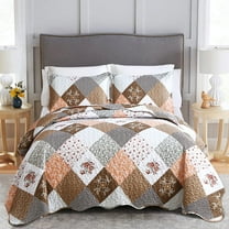 Goodidea Grid Patchwork Quilt Set Queen Size,3Pcs Brown Bedding Set Lightweight  Bedspread Adult(90"x96")