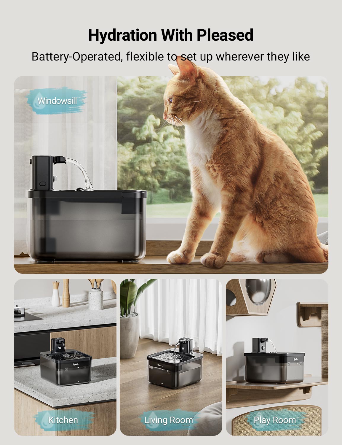 DownyPaws Wireless Cat Water Fountain Black