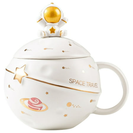 

Cute Astronaut Mug with Lid and Spoon Kawaii Cup Novelty Mug for Coffee Tea and Milk Mug Gift White