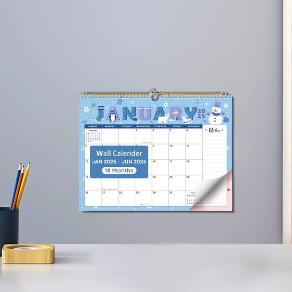 Wall Calendar 2026-2026 Desk Calendar, 11.5" x 14.8" Simplified 2026 Wall Calendar for Home and Office Include 18 Months January 2026 to June 2026 With Vacation Overview