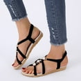 thumbnail image 2 of Kcodviy Ladies Suede Rhinestone Elastic Strap Sandals for Women Band Open Toe Flat T Strap Sandals for Women Roman Sandals, 2 of 9