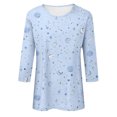 thumbnail image 4 of JTZGDY Floral Shirts for Women Dressy Casual Summer 3/4 Lenght Sleeve Round Neck Graphic T-Shirts Tops Loose Fit Comfy Tunic Blouse Light Blue S, 4 of 5