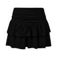 thumbnail image 6 of Arlun Women's Layered Ruffle Mini Skort Skirt Ruched Fold Low Waist Stretchy Cute Cake Skirts with Shorts Underneath Solid Color Soft Comfort Layered Y2k Style Summer Skorts Black L, 6 of 6