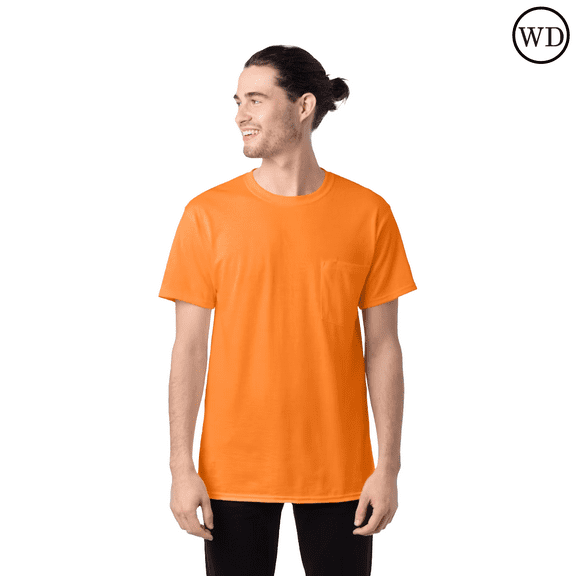 Gildan High Visibility Ultra Cotton Pocket T-Shirt, 50/50 Cotton/Polyester, Safety Orange Workwear, S